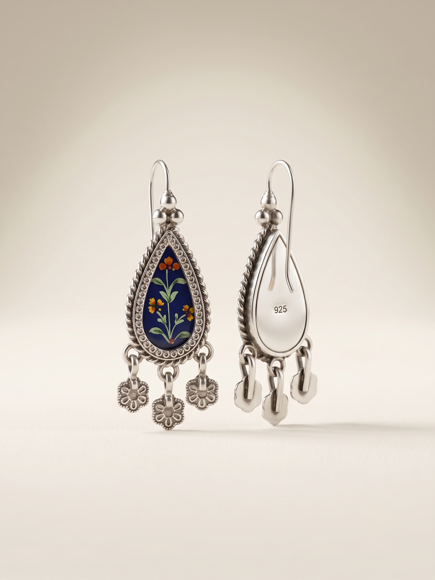 Neel Kamal Hand-Painted Meenakari Teardrop Jhumka Earrings