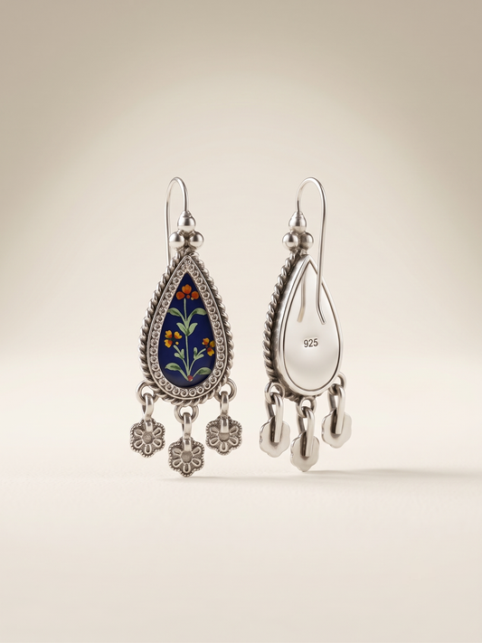 Neel Kamal Hand-Painted Meenakari Teardrop Jhumka Earrings