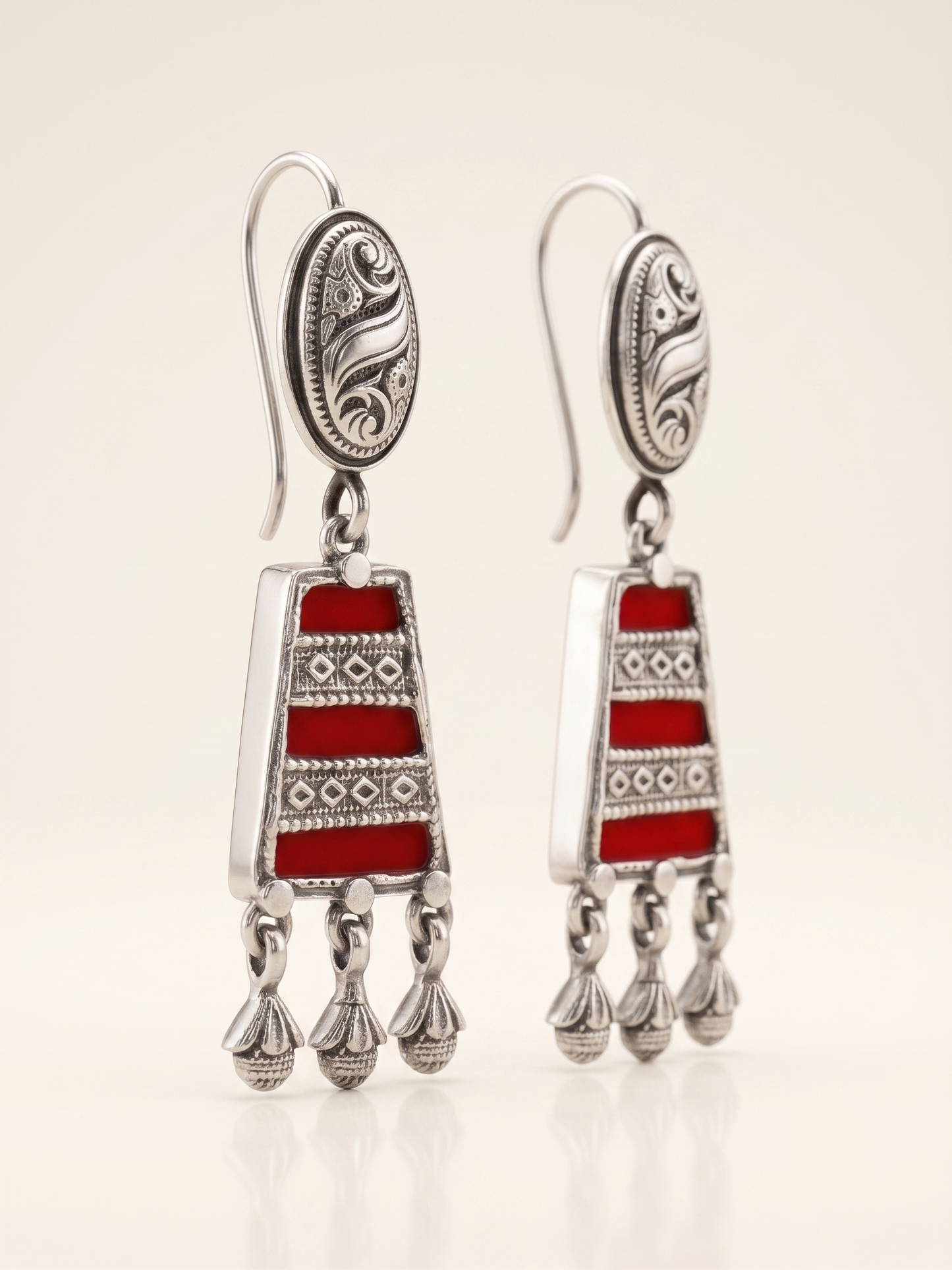 Scarlet Tapestry Tiered Drop Earrings