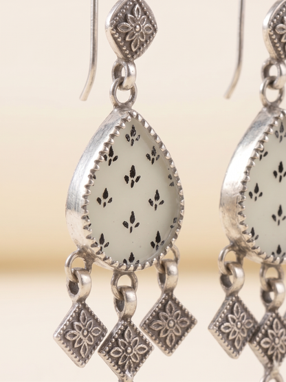 Ivory Noir Hand-Painted Teardrop Chandelier Earrings