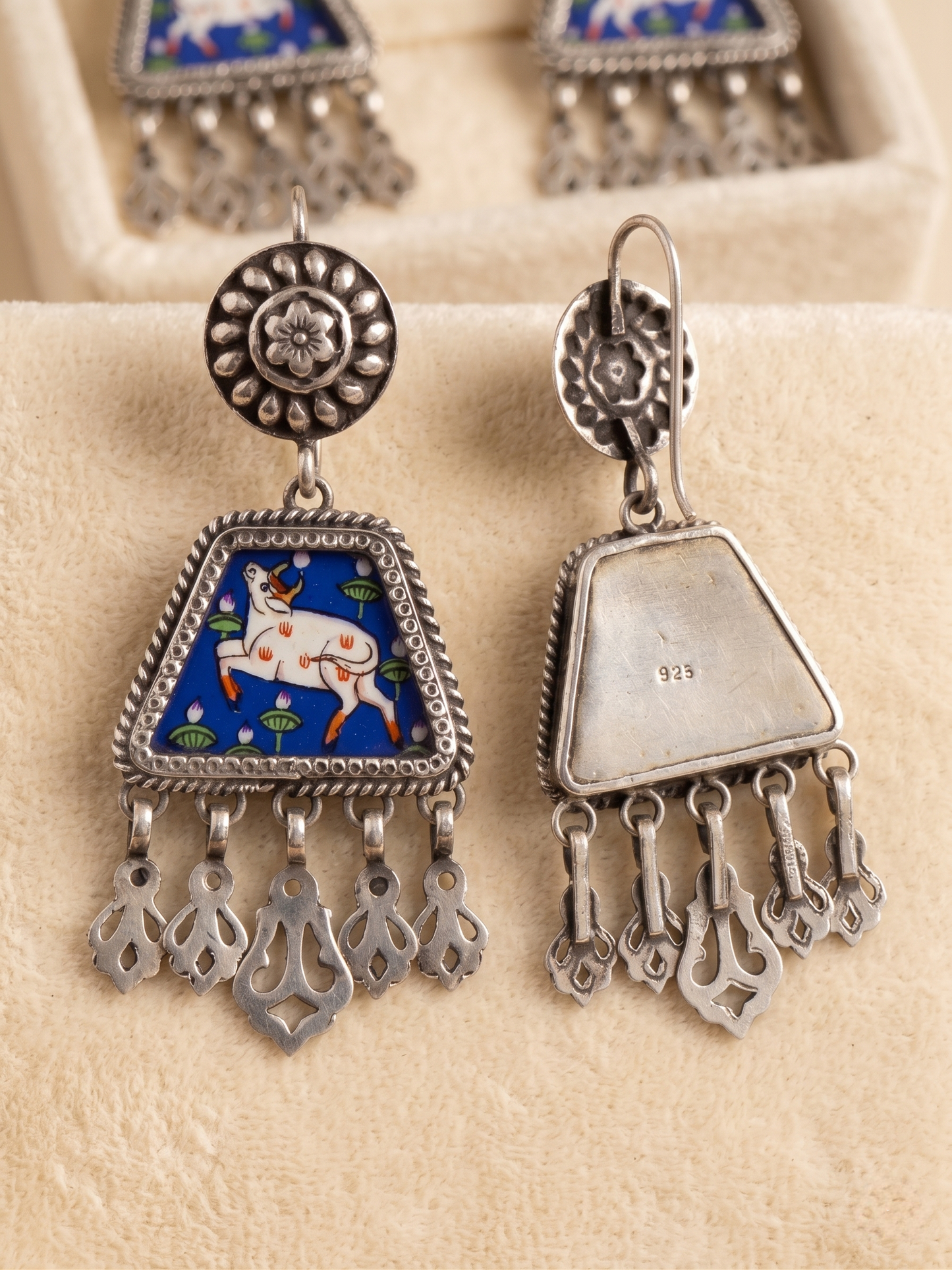 Azure Nandi Hand-Painted Pichwai Earrings