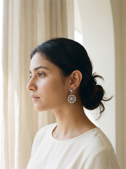 Celestial Star Mandala Medallion Drop Earrings