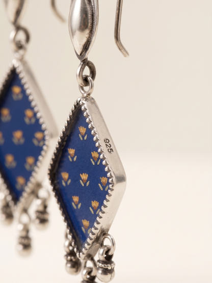 Midnight Bloom Hand-Painted Diamond Drop Earrings