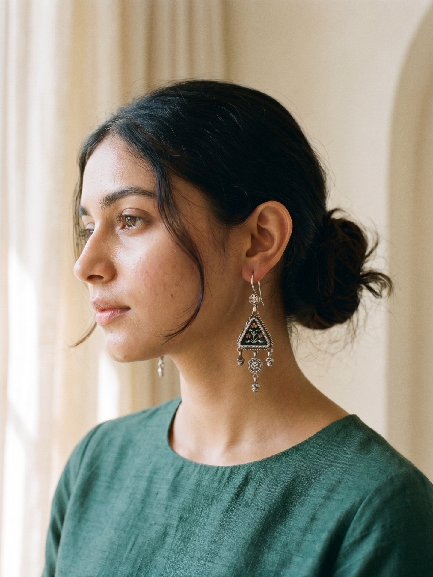 Heritage Hand-Painted Floral Triangle Earrings