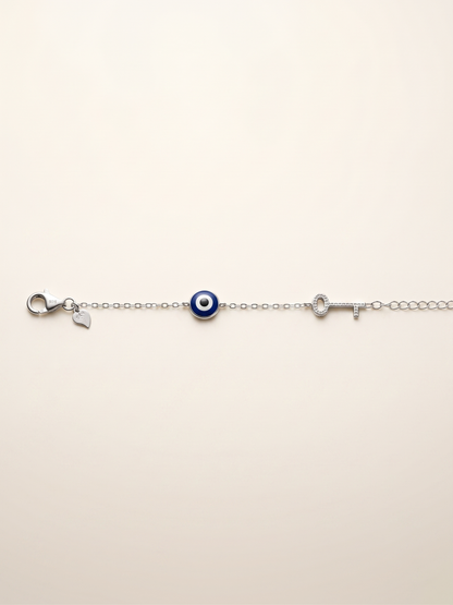 Azure Guardian Evil Eye & Key Bracelet