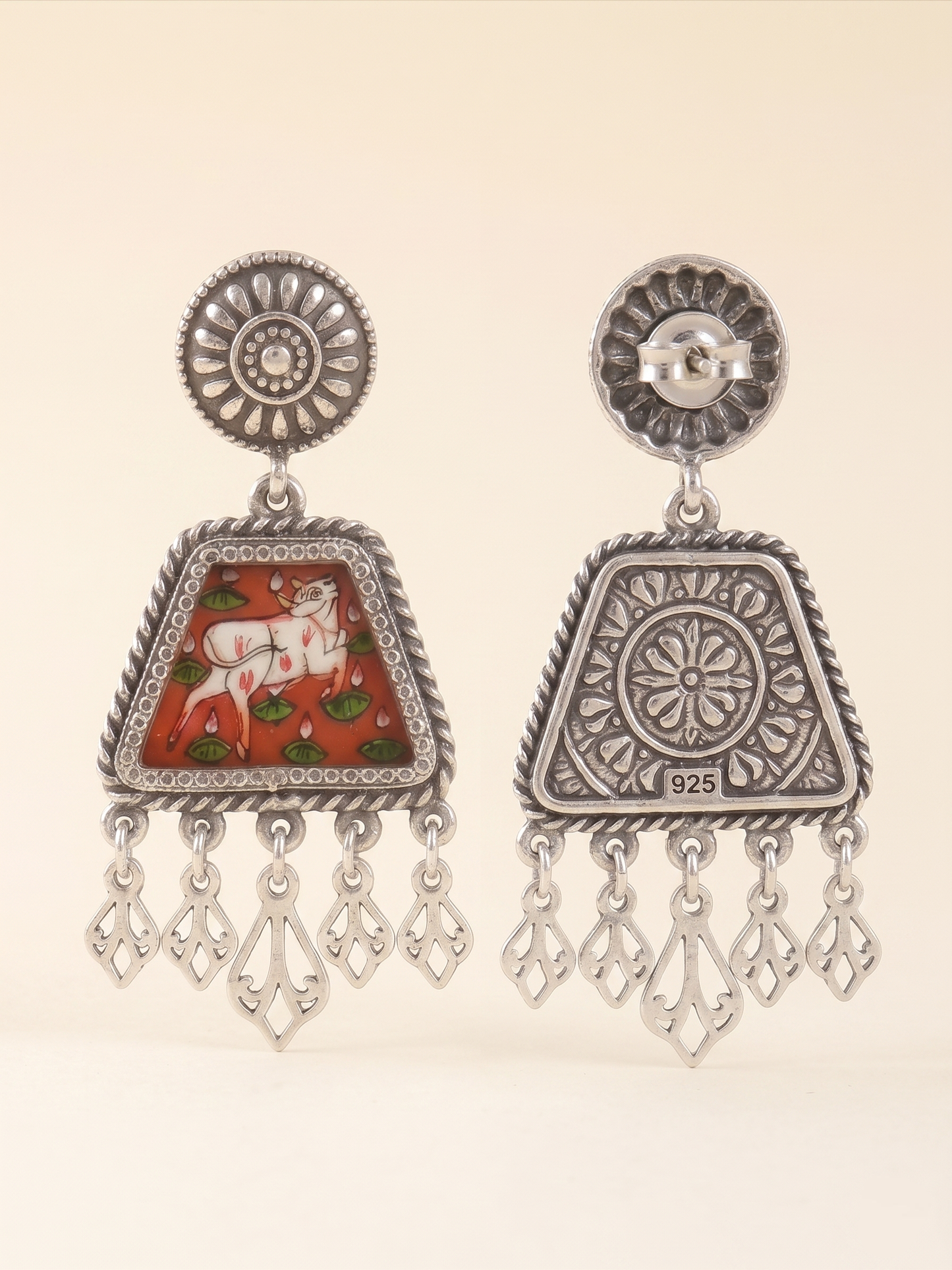 Kamadhenu Heritage Hand-Painted Pichwai Art Earrings