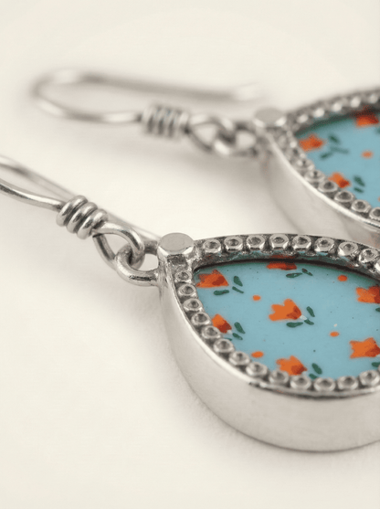 Azure Bloom Hand-Painted Floral Teardrop Earrings