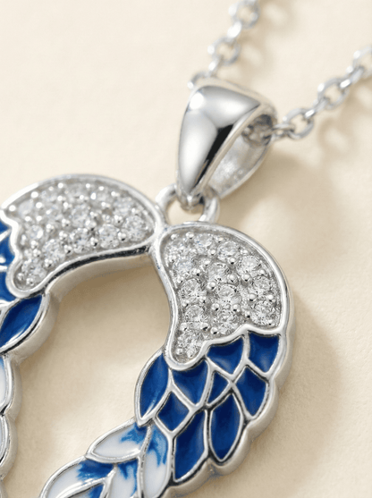 Azure Seraphic Wings Heart Necklace