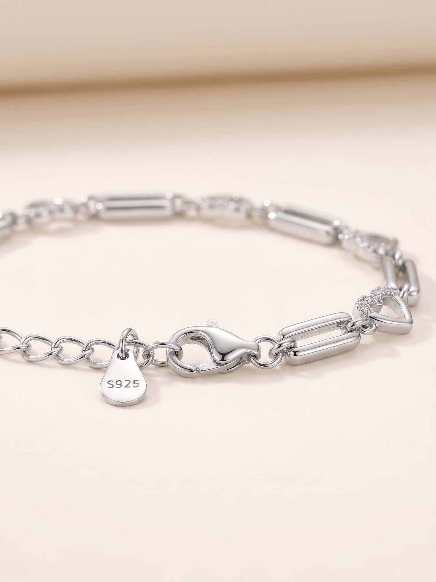 Eternal Bond Pavé Heart & Bar Link Bracelet