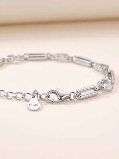 Eternal Bond Pavé Heart & Bar Link Bracelet