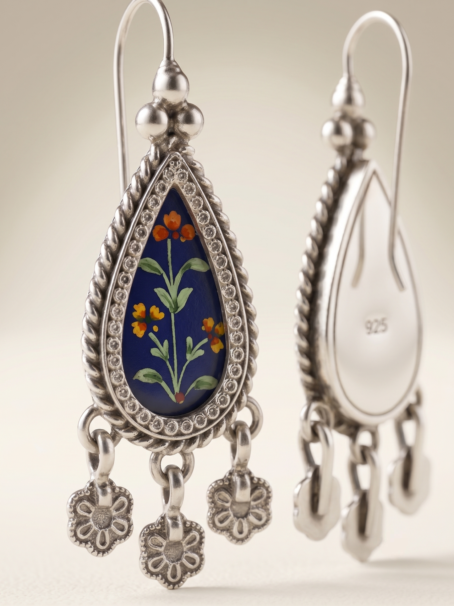 Neel Kamal Hand-Painted Meenakari Teardrop Jhumka Earrings