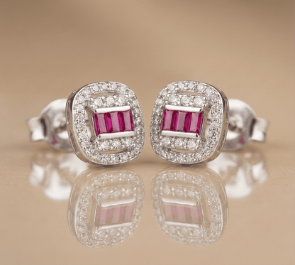 Cerise Baguette Halo Studs