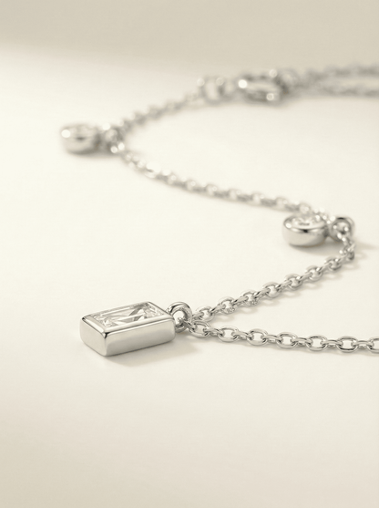 The Rhythm Anklet: Alternating Baguette & Round Charms