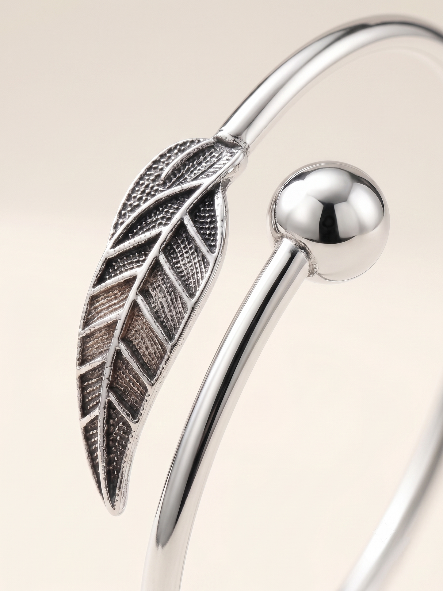 Sylva Textured Leaf & Sphere Open Bangle