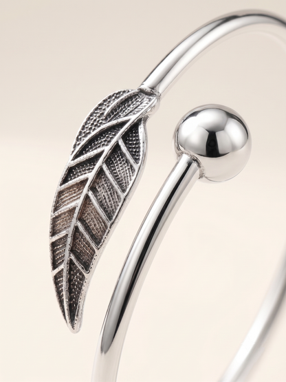 Sylva Textured Leaf & Sphere Open Bangle