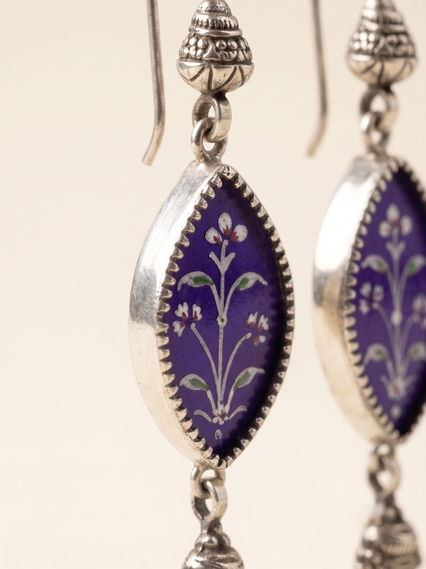 Imperial Violet Hand-Painted Floral Marquise Earrings