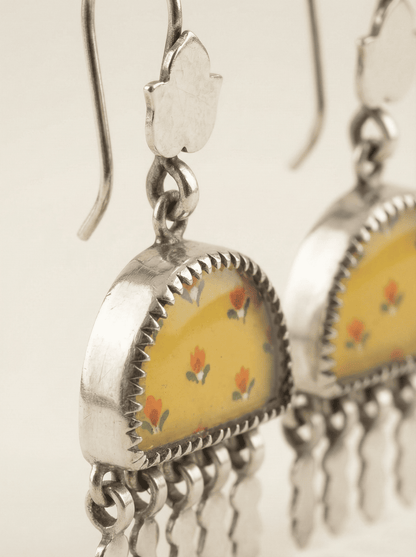 Saffron Meadow: Miniature Hand-Painted Silver Statement Earrings