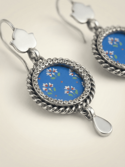 Azure Blossom Hand-Painted Enamel Drop Earrings