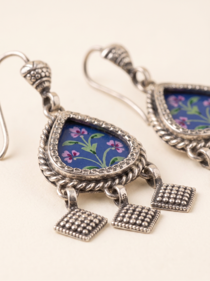 Midnight Flora Hand-Painted Teardrop Dangle Earrings