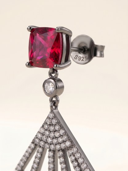 Crimson Deco Fan Drop Earrings