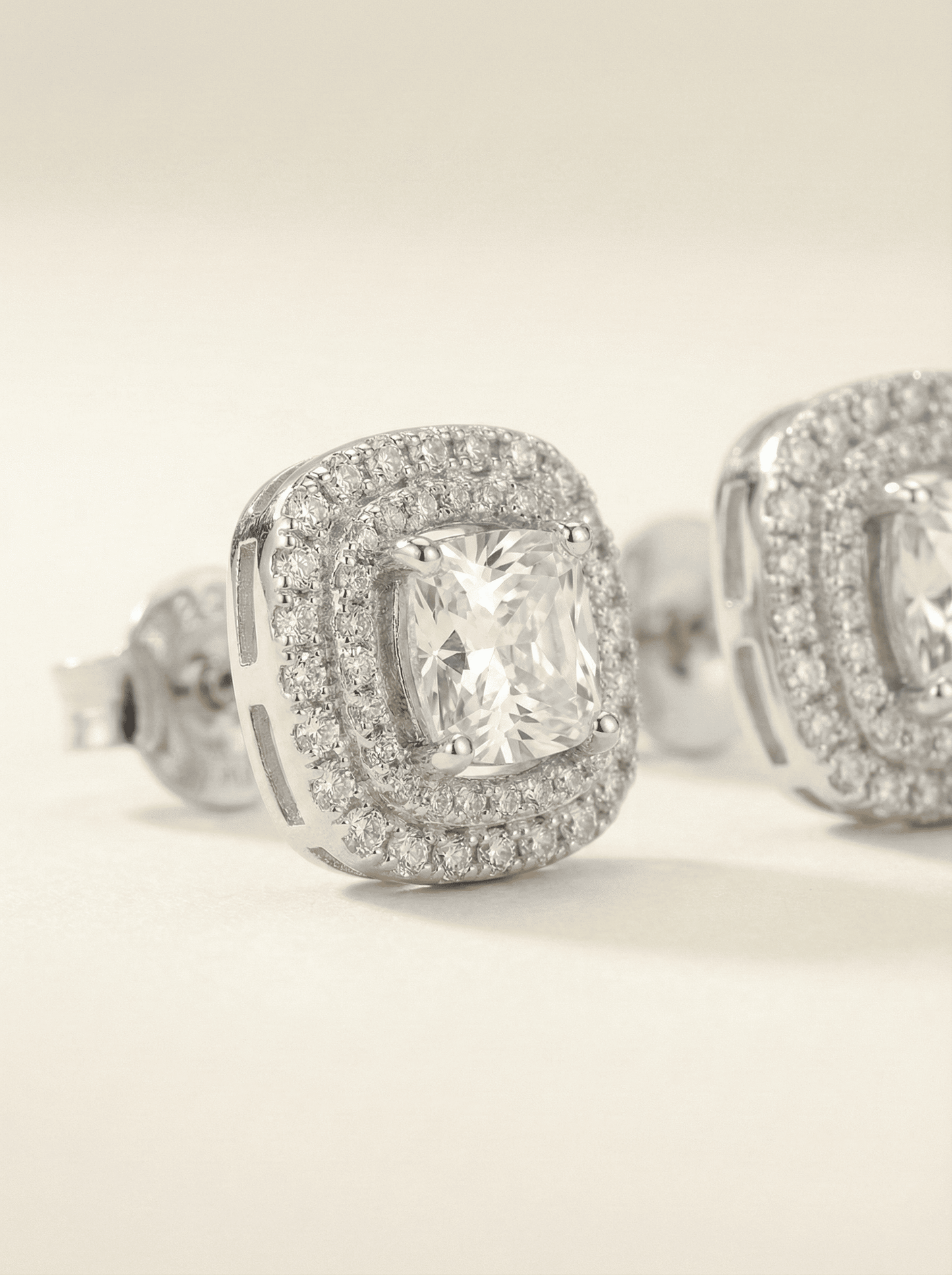 Luminous Cushion-Cut Double Halo Studs