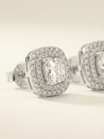 Luminous Cushion-Cut Double Halo Studs