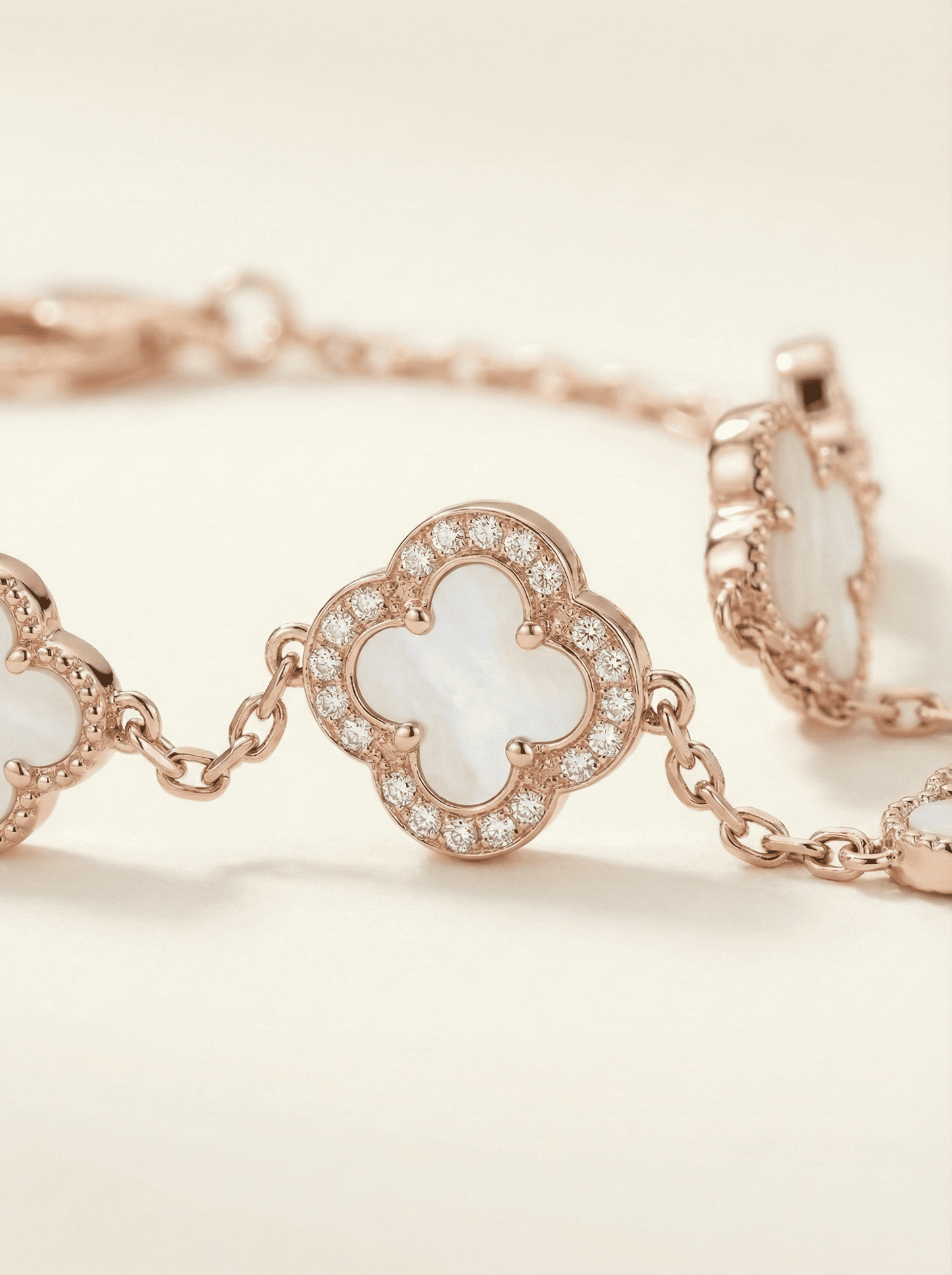 Petal & Pearl Mother of Pearl Rose Gold Clover Bracelet