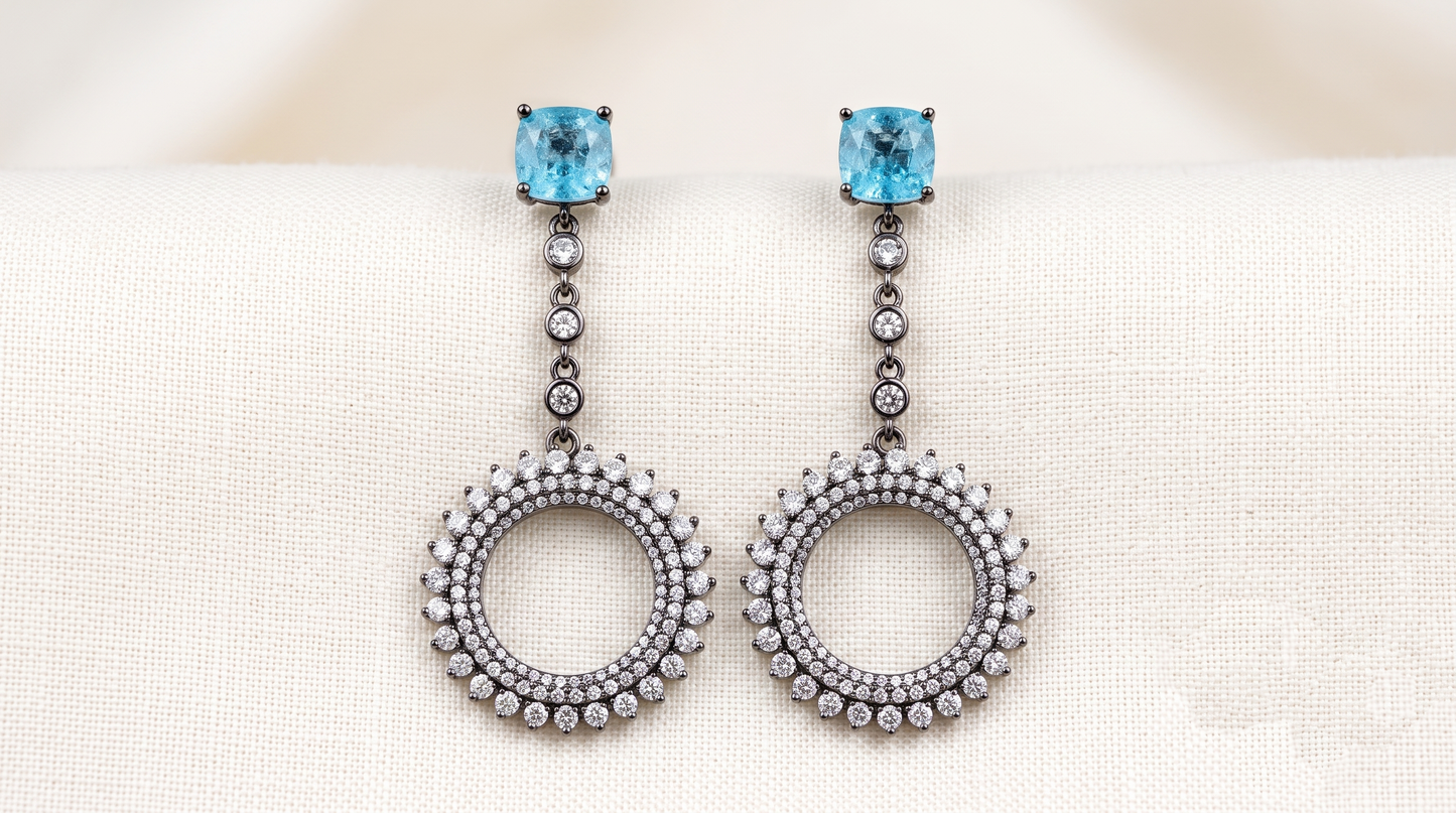 Midnight Azure Sunburst Drop Earrings
