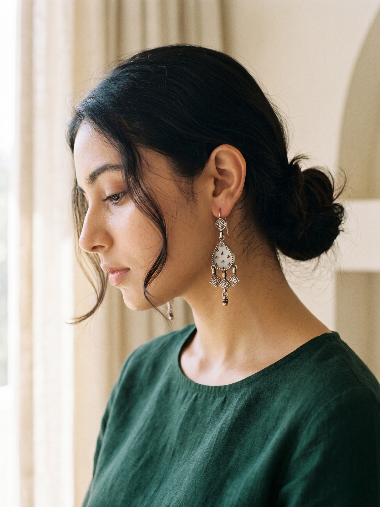 Ivory Noir Hand-Painted Teardrop Chandelier Earrings