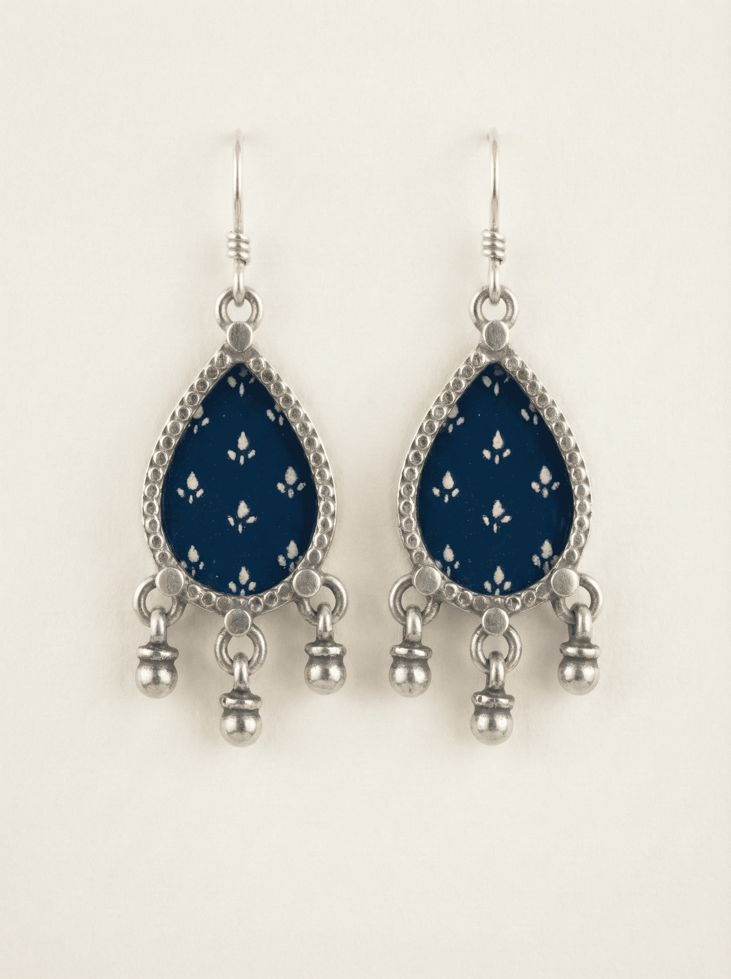 Teardrop Indigo Bloom Silver Earrings