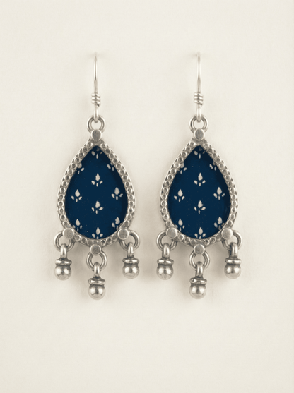Teardrop Indigo Bloom Silver Earrings