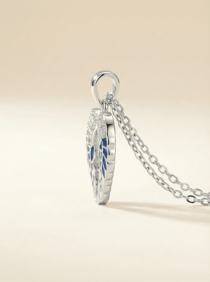 Azure Seraphic Wings Heart Necklace