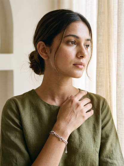 Eternal Bond Pavé Heart & Bar Link Bracelet