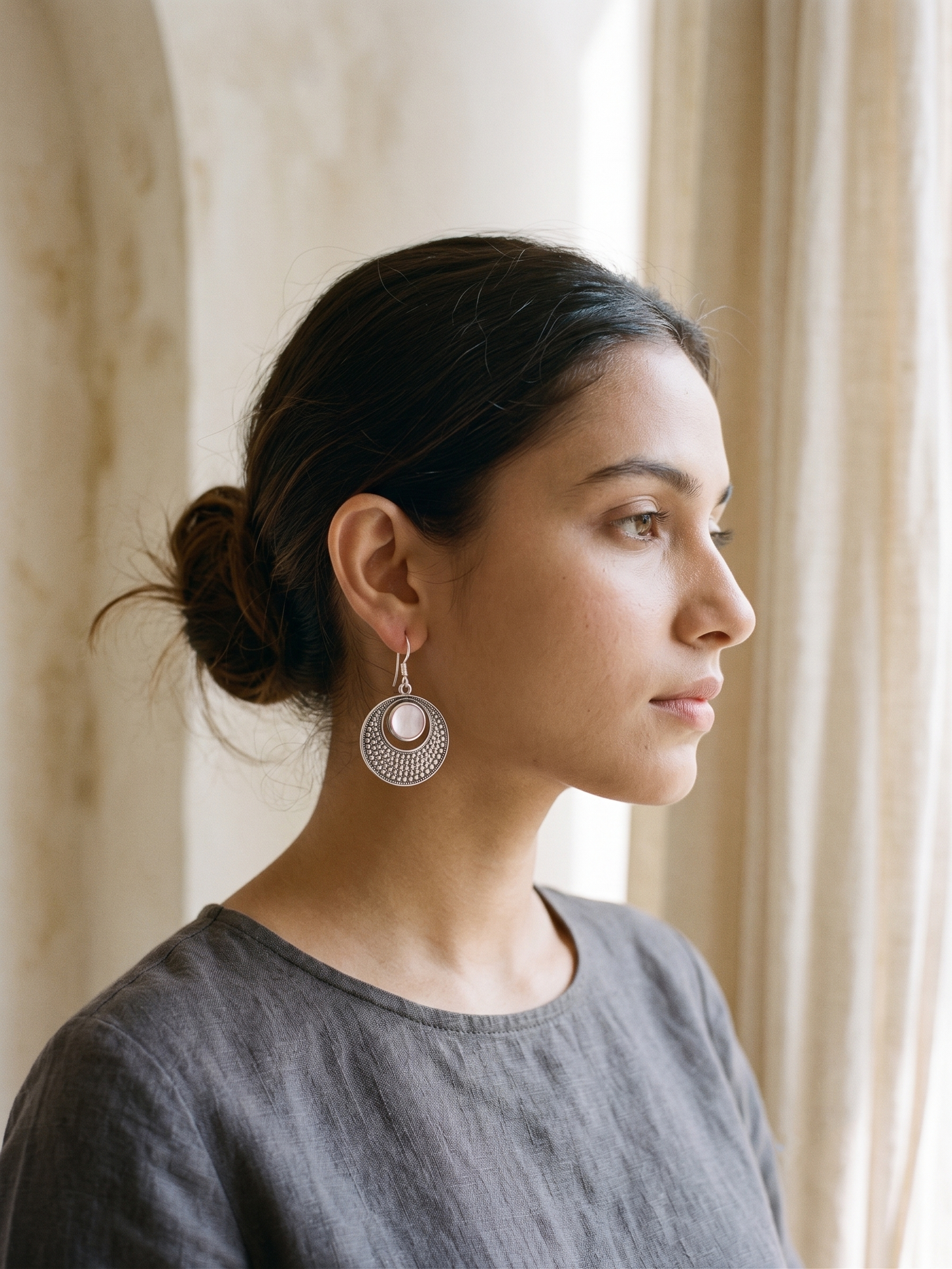 Luminous Crescent Textured Drop Earrings