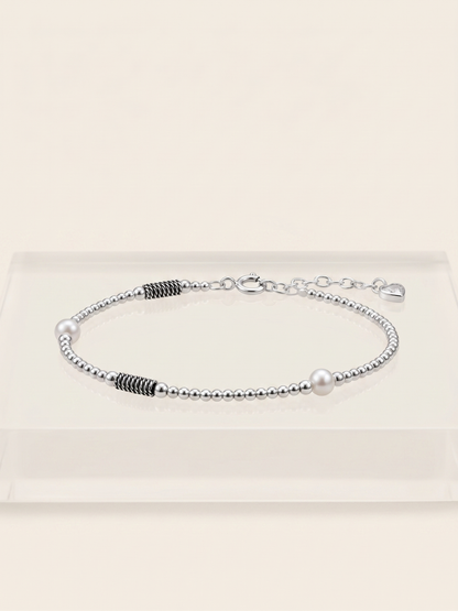 Lumina Pearl & Coiled Silver Beaded Bracelet