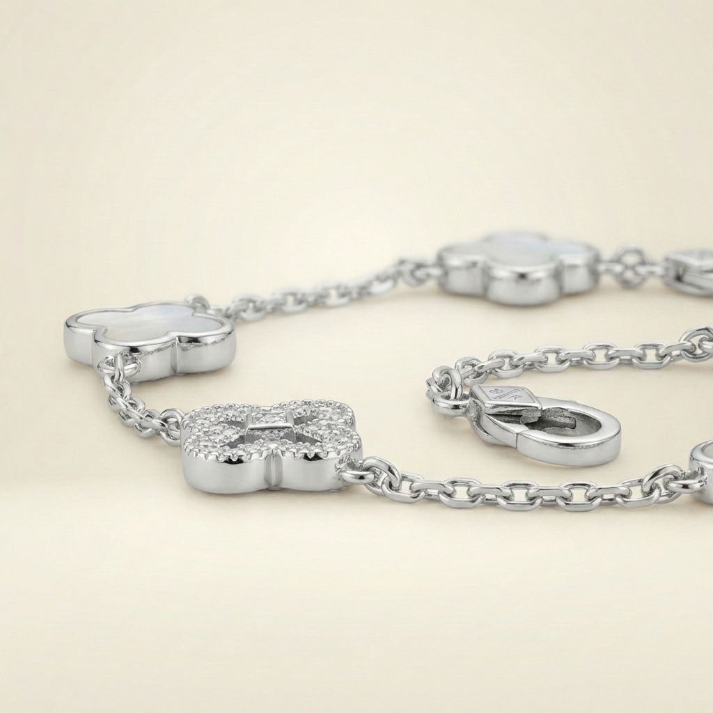 Luminous Quatrefoil Mother of Pearl & Pavé Bracelet