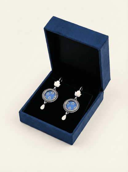 Azure Blossom Hand-Painted Enamel Drop Earrings