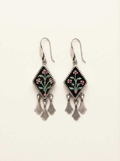 Gul-e-Noor Hand-Painted Floral Rhombus Earrings