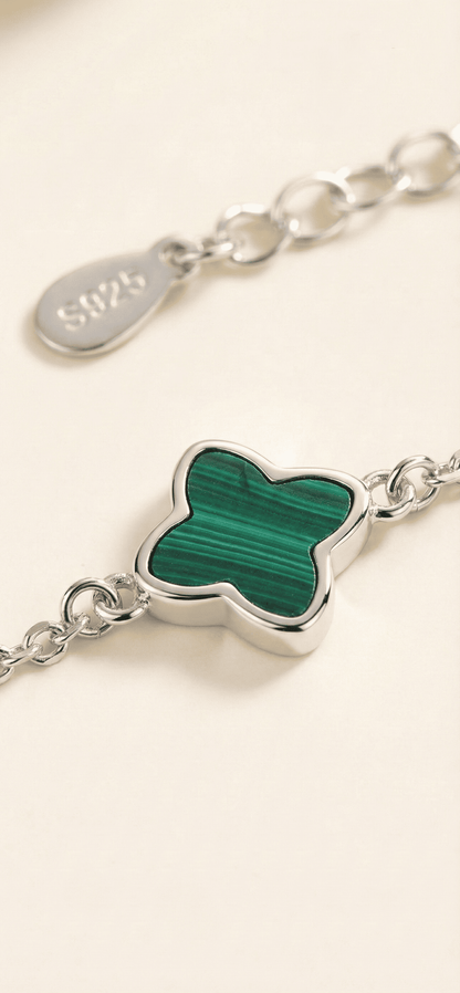 The Verdant Quadrifoil: Malachite 4-Clover Bracelet