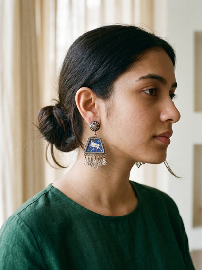 Azure Nandi Hand-Painted Pichwai Earrings