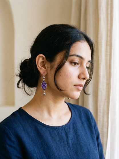Imperial Violet Hand-Painted Floral Marquise Earrings