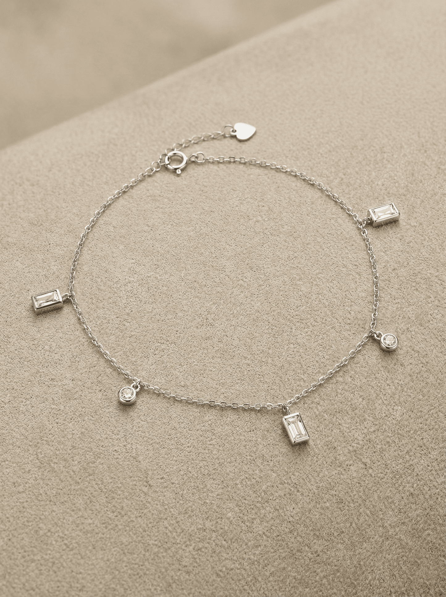 The Rhythm Anklet: Alternating Baguette & Round Charms