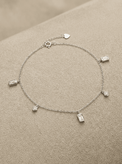 The Rhythm Anklet: Alternating Baguette & Round Charms