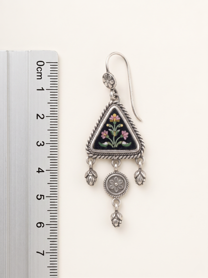 Heritage Hand-Painted Floral Triangle Earrings