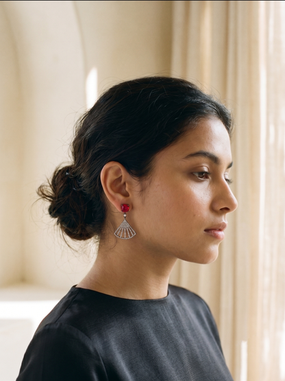 Crimson Deco Fan Drop Earrings