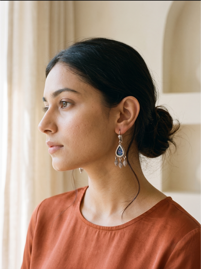 Midnight Flora Hand-Painted Teardrop Dangle Earrings