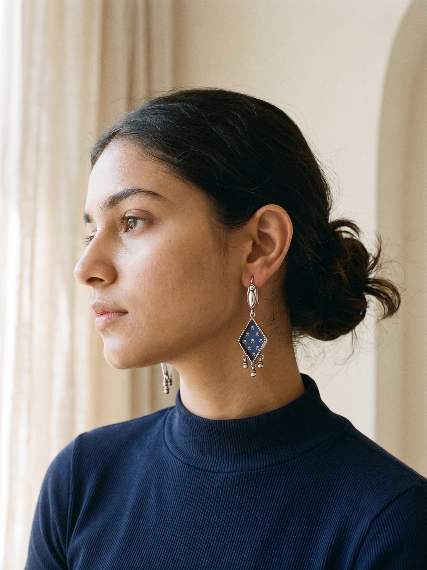 Midnight Bloom Hand-Painted Diamond Drop Earrings
