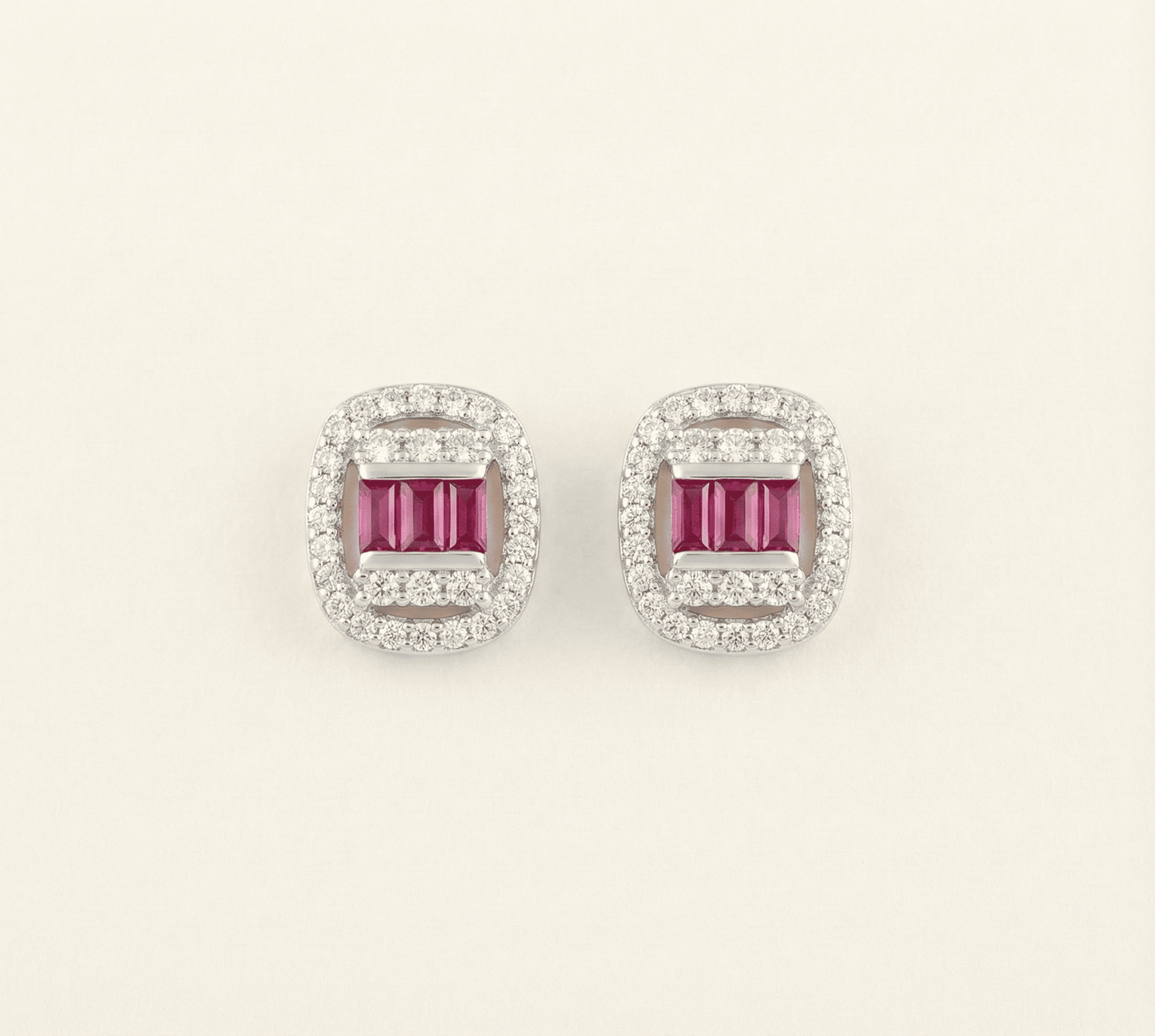 Cerise Baguette Halo Studs