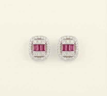 Cerise Baguette Halo Studs