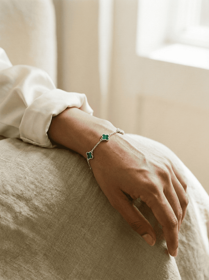 The Verdant Quadrifoil: Malachite 4-Clover Bracelet